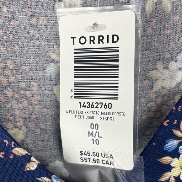 Torrid Navy Floral Stretch Challis Corset Back Blouse Size 00, Medium, 10 - Picture 15 of 16